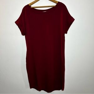 Locryz Women's T-Shirt Dress Small Burgundy Short Sleeve Pockets Oversized